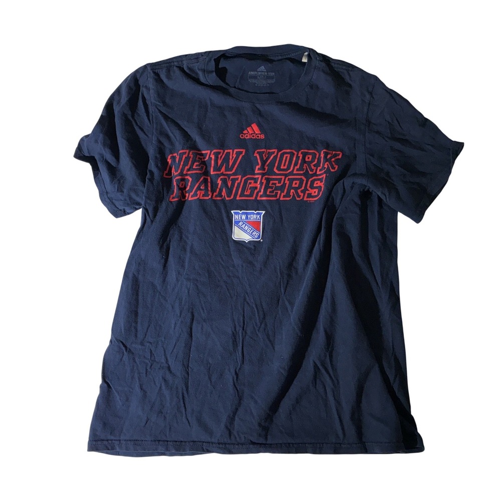Adidas New York Rangers NHL Amplifier Tee Navy Blue Graphic T-Shirt Mens Medium
